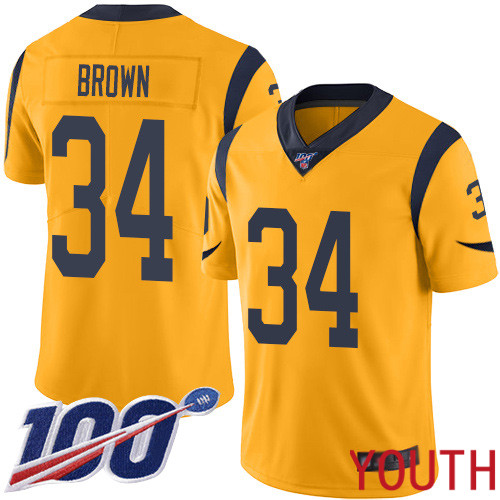 Los Angeles Rams Limited Gold Youth Malcolm Brown Jersey NFL Football 34 100th Season Rush Vapor Untouchable